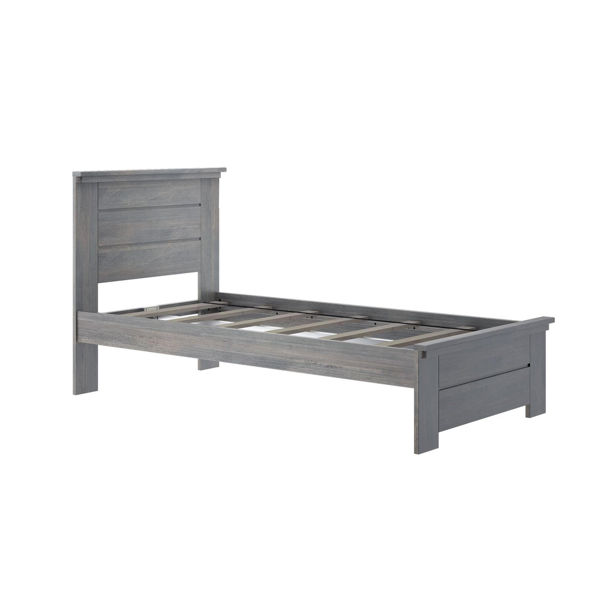 Plank+Beam Rustic Wood Twin Bed Frame, Platform Bed with Headboard, Solid, Driftwood Plank+Beam