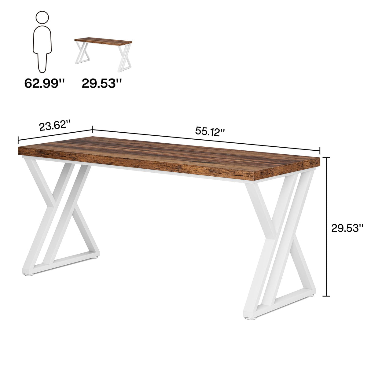 Tribesigns Modern Walnut/White 55" Heavy Duty Computer Desk, Study & Work Desk, 23.6"D x 55.1"W x 29.5"H, Z-Shaped Metal Legs, 330 lbs Capacity Tribesigns