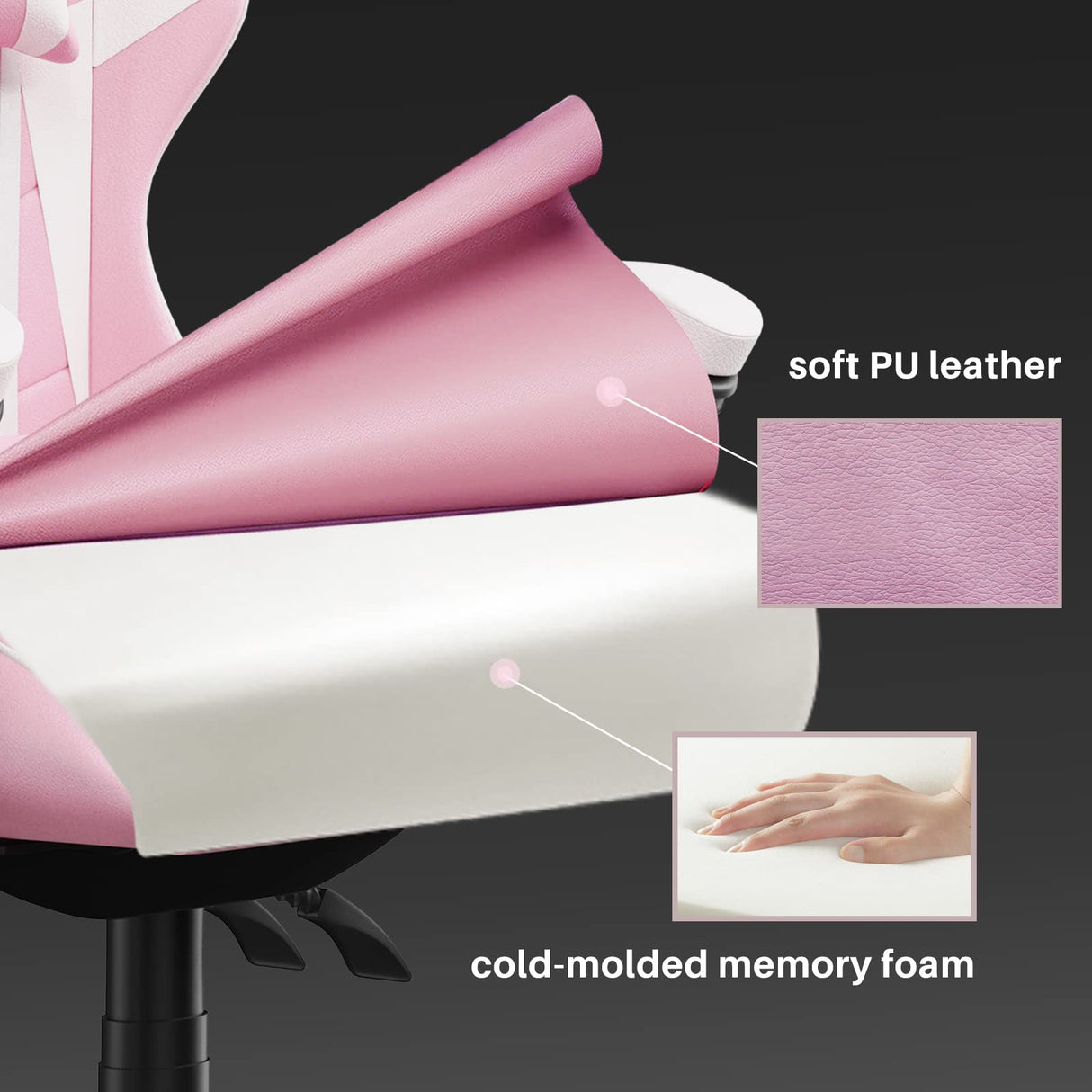 Pink Gaming Chair, Ergonomic Racing Computer Seat with Headrest and Lumbar Support, PU Leather High Back Height Adjustable Reclining Swivel Game Chairs for Adults Racingreat