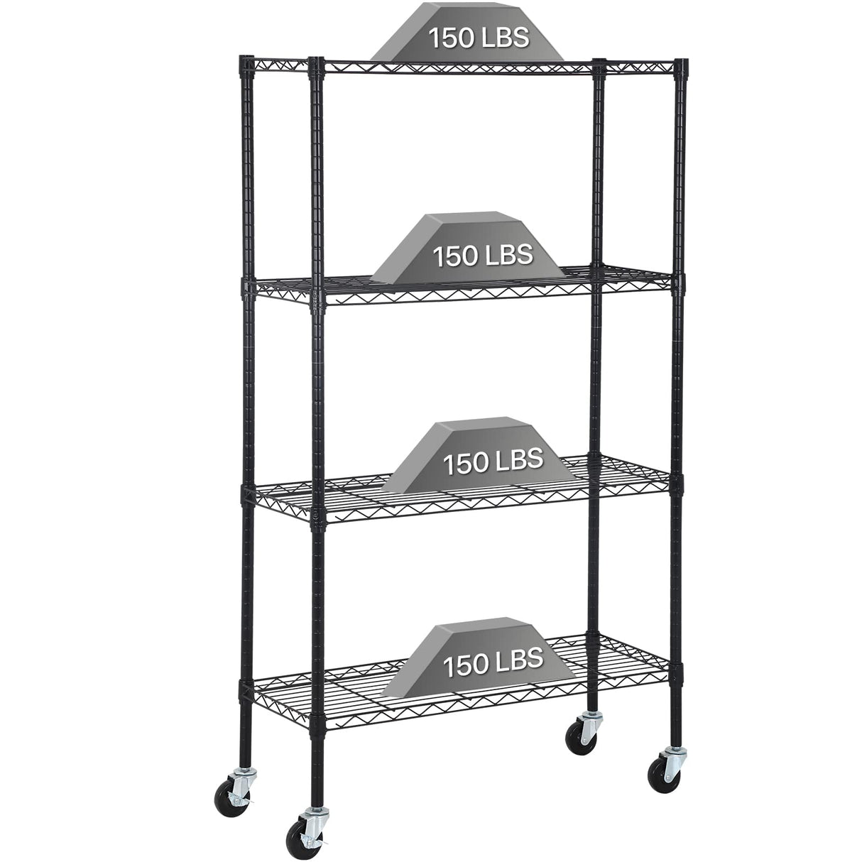 Dkelincs Wire Shelving Unit 36''L×14''W×62''H NSF Metal Storage Shelves 4 Tier Height Adjustable Wire Shelf with 4 Wheels for Kitchen Office Pantry Bathroom Garage, Black Dkelincs
