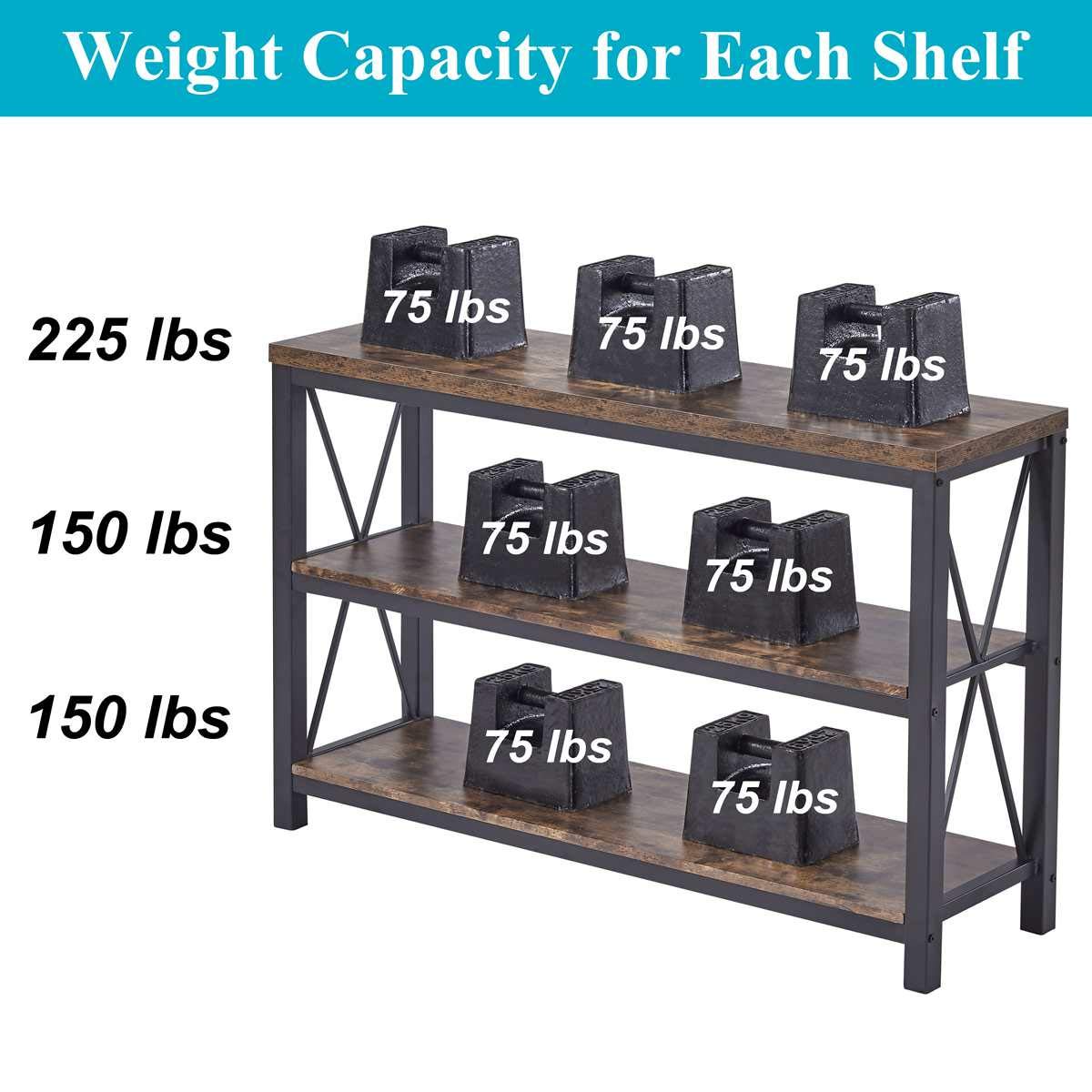 BON AUGURE Industrial Sofa Console Table for Entryway, 3 Tier Foyer Table for Hallway, Rustic Hall Tables Behind Couch (47 Inch, Rustic Brown) BON AUGURE