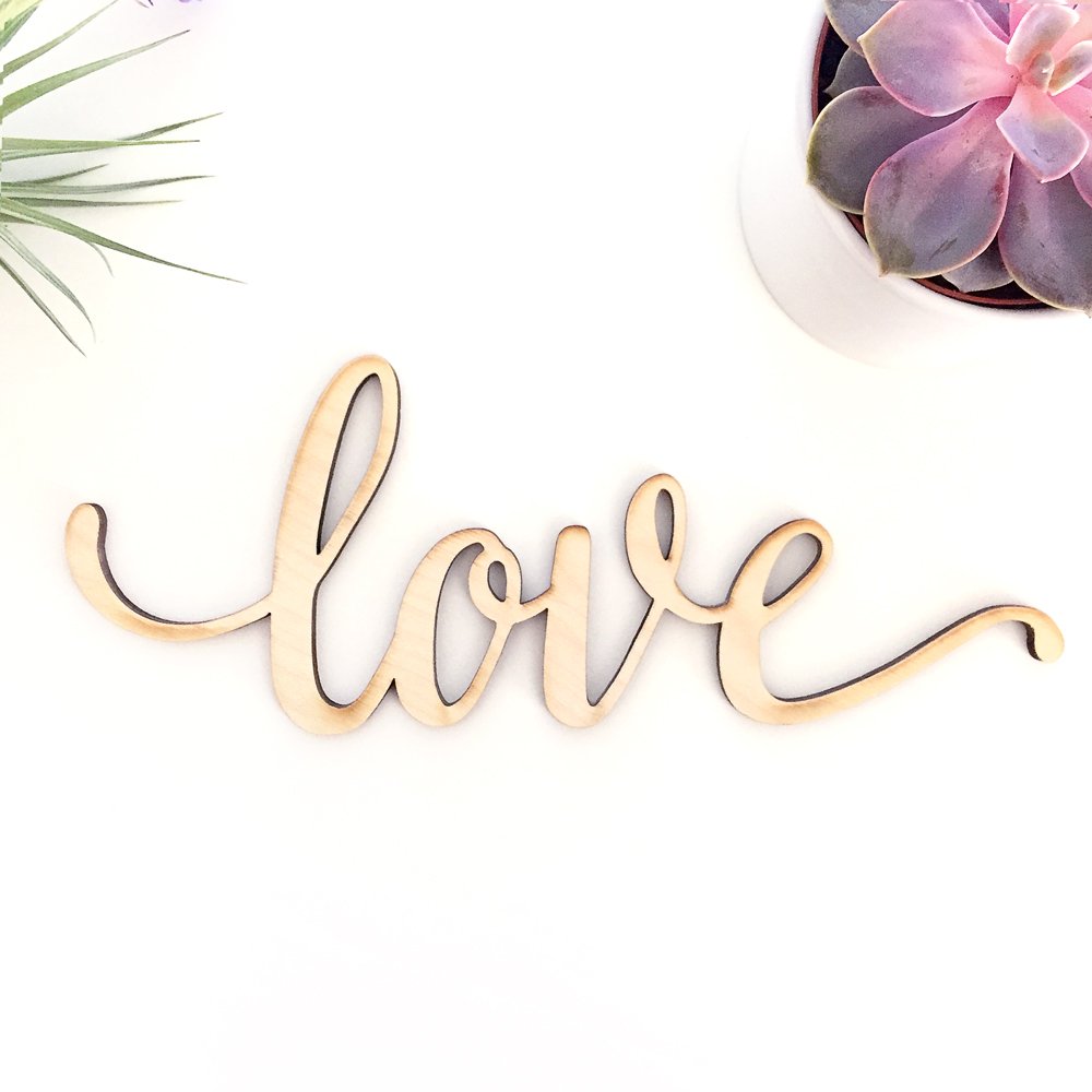 Love Wood Sign Home Décor Wall Art Unfinished 12" x 5" Woodums