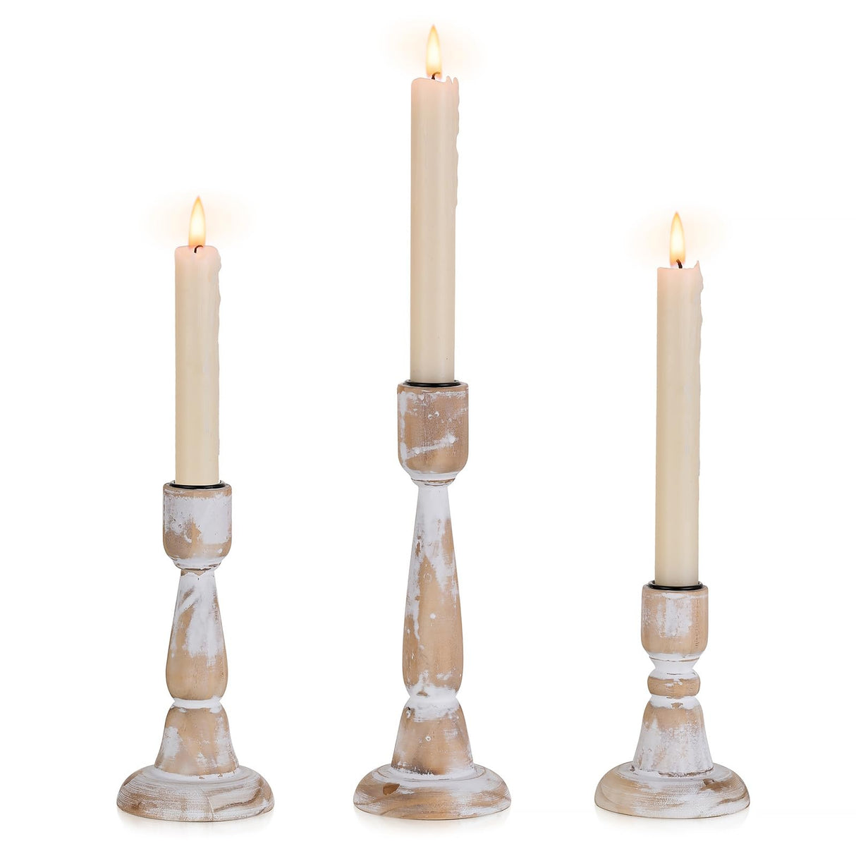 Inweder Wood Taper Candle Holders: 3Pcs Rustic Candle Holders for Candlesticks Wood Candle Holder for Home Decor Wooden Candlestick Holders for Fireplace Farmhouse Candle Holders Table Centerpiece Inweder