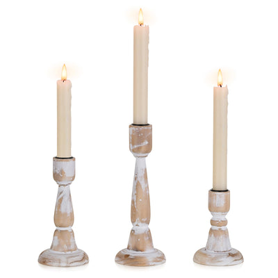 Inweder Wood Taper Candle Holders: 3Pcs Rustic Candle Holders for Candlesticks Wood Candle Holder for Home Decor Wooden Candlestick Holders for Fireplace Farmhouse Candle Holders Table Centerpiece