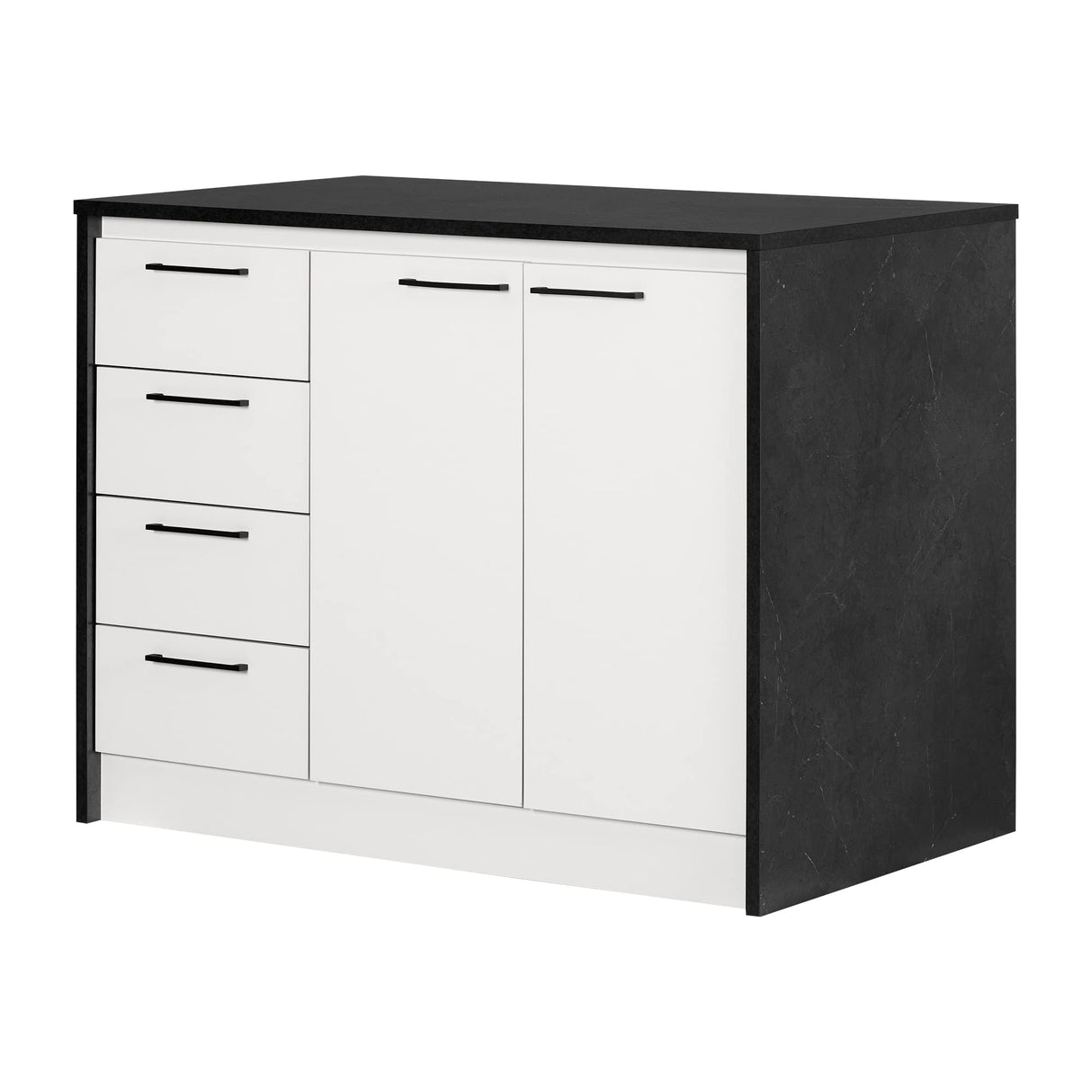 South Shore Myro Kitchen Island, Faux Black Stone and White South Shore