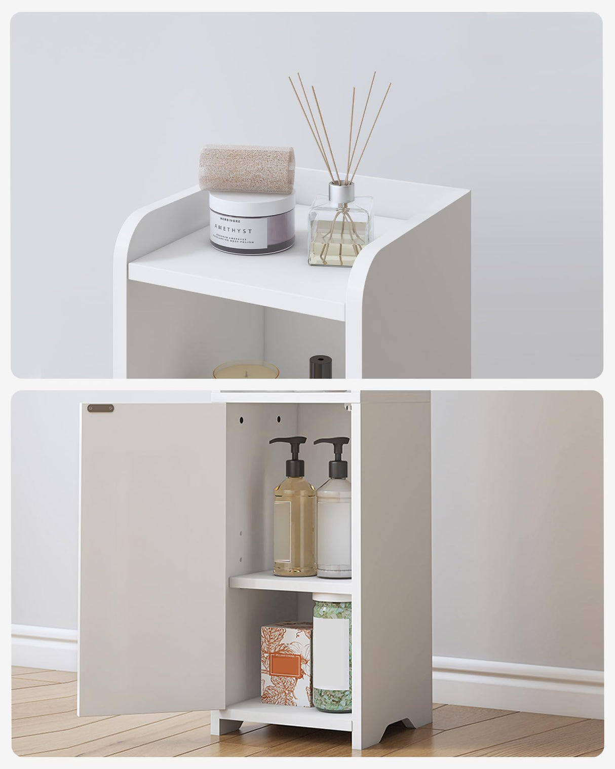 Hzuaneri Bathroom Storage Cabinet, Corner Floor Cabinet with Doors and Adjustable Shelf, Narrow Toilet Paper Cabinet, Bathroom Organizer for Small Spaces, White BC19703X Hzuaneri
