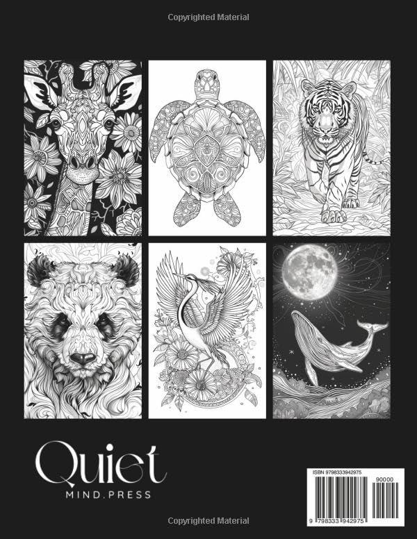 Zen Animals Coloring Book for Adults: Stress and Anxiety Relief Coloring Journey with 50 Wild Animals Designs, Flowers and Mandalas to Stay Mindful WoodArtSupply