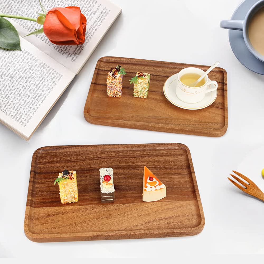 2 Pcs Wooden Rectangle Serving Trays for Ottoman Bar Party Food Tray Large Fruit Rectangular Platter Best Acacia Wood Plates for Decor Cheese Serving Board Snack Tray Charcuterie Boards Serving Dishes Ayiaren