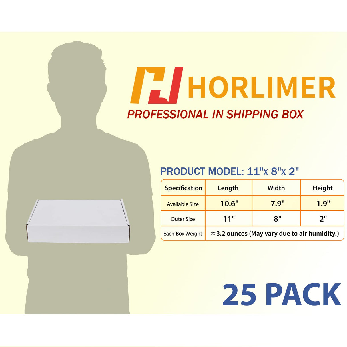 HORLIMER 11x8x2 inches Shipping Boxes Set of 25, White Corrugated Cardboard Box Literature Mailer HORLIMER