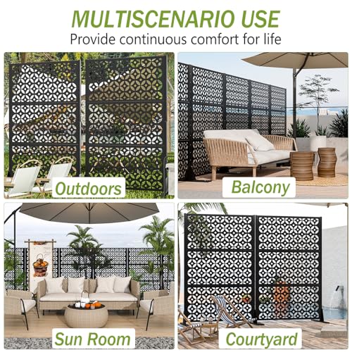 Outdoor Metal Privacy Screen with Stand 72" H x 46" W Freestanding Decorative Privacy Fence and Garden Divider, Portable Divider Screens for Deck Patio Balcony Garden Outdoor & Indoor (Cross Shaped) pozdeg