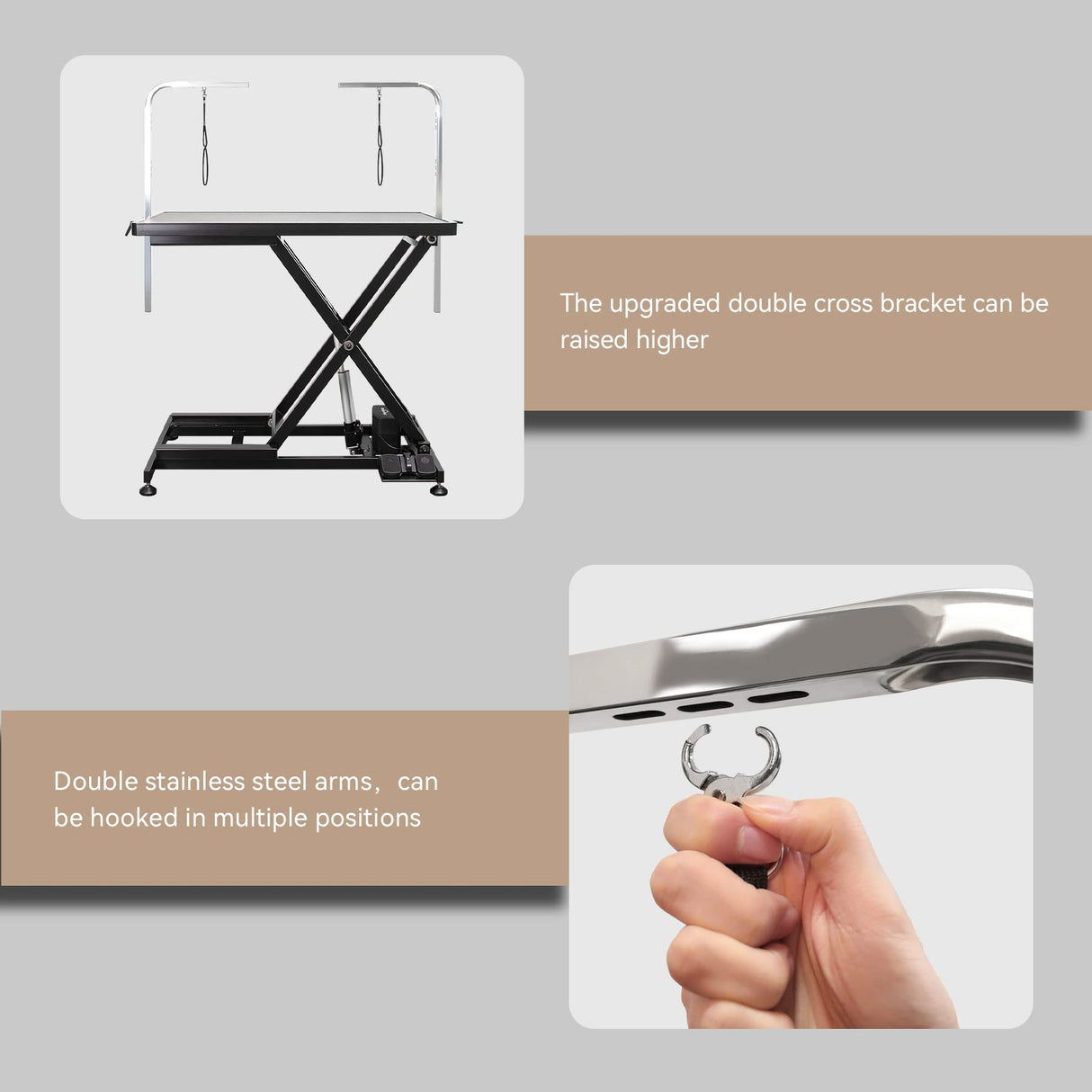 UDSONFY Electric Pet Dog Grooming Table, Heavy Duty Grooming Table Professional X-Lift for Large Dogs with Anti-Skid Non-Slip, Double Arms and Nooses, Adjustable Height from 10" up to 43", Black UDSONFY