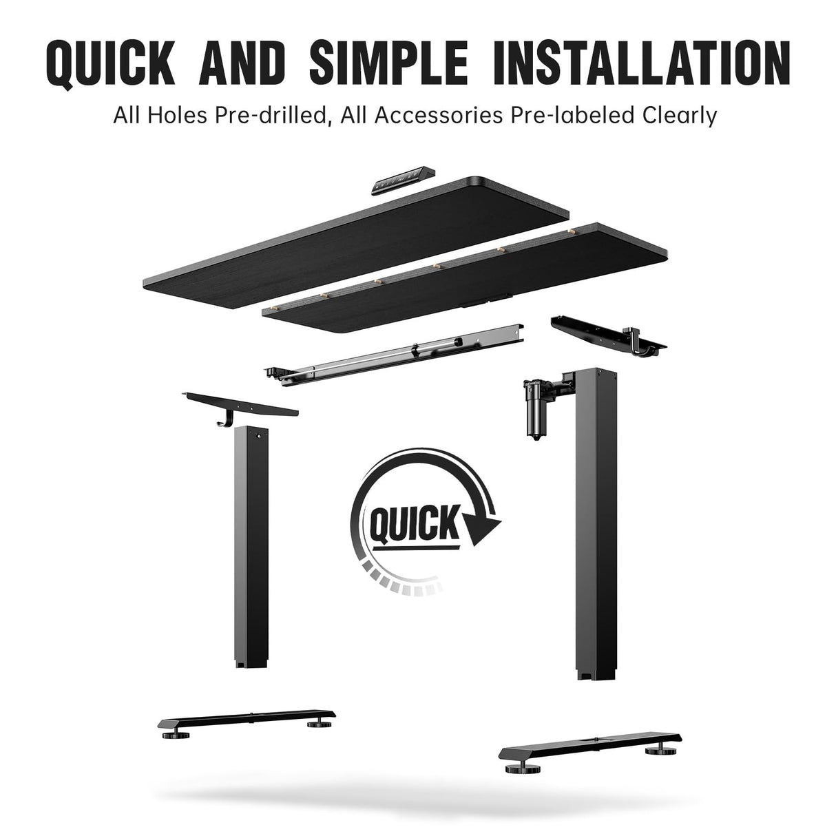 Veken 48 Inch Electric Standing Desk, Height Adjustable Sit Stand Up, Wood Desktop, Work Home Office Computer PC Table, Tall Standup Workstation, Gaming Writing Study Bedroom Rising Desks, Black Veken