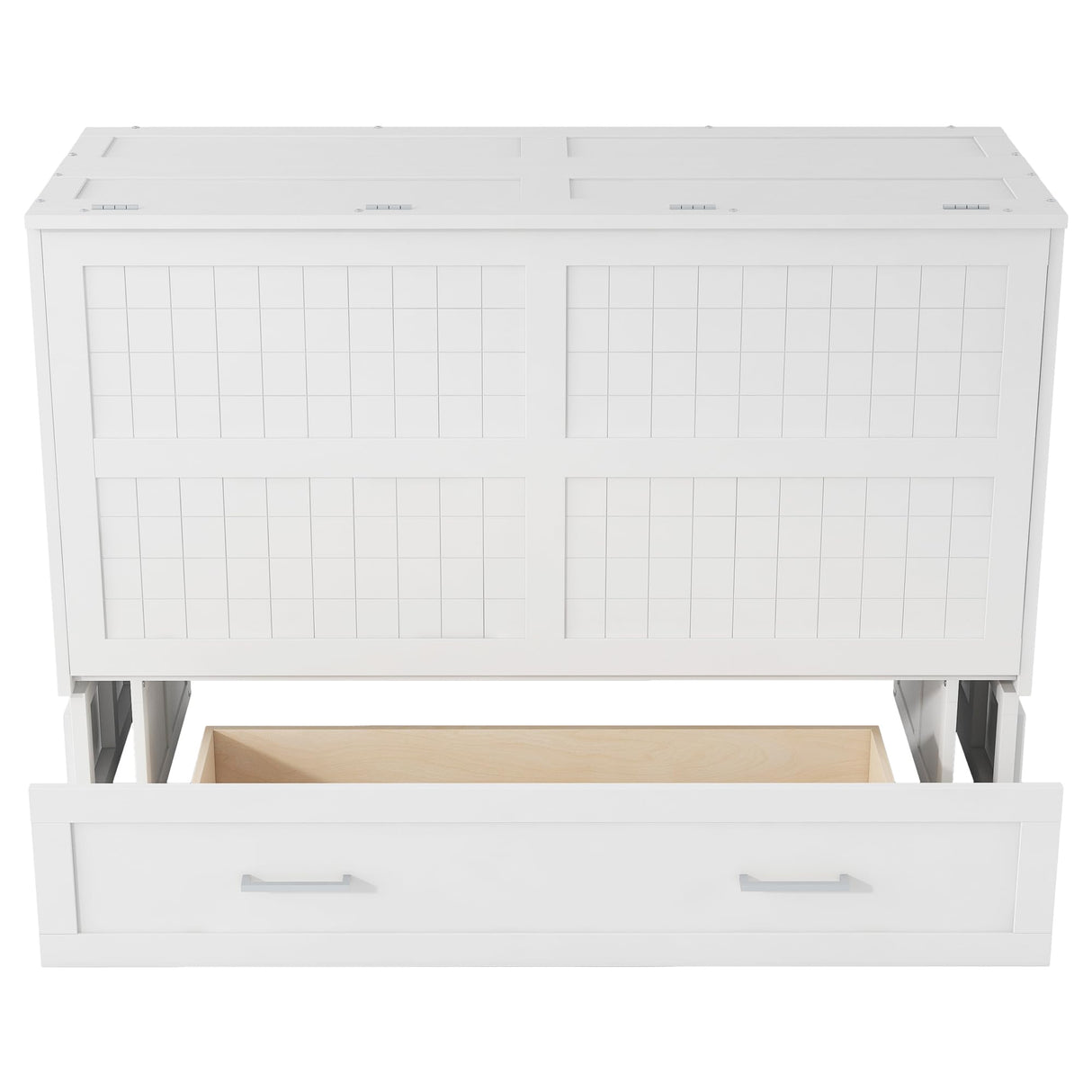 Ball & Cast Mobile Murphy Bed Queen Size with A Big Storage Drawer and 2 Bedside Shelves on Each Side,Hideaway Foldable Fold-Down Bed w/Slat Support,Space-Saving Bedframe for Bedroom,White Ball & Cast