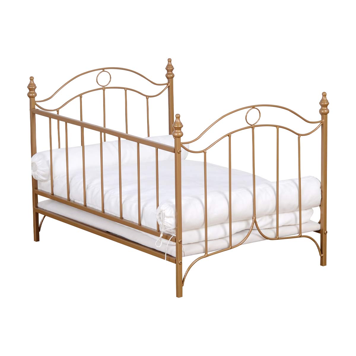 Pet Bed, Dog Bed with Metal Frame and Detached White Velvet Cushion with 2 Pillow for Small Dog Babyland