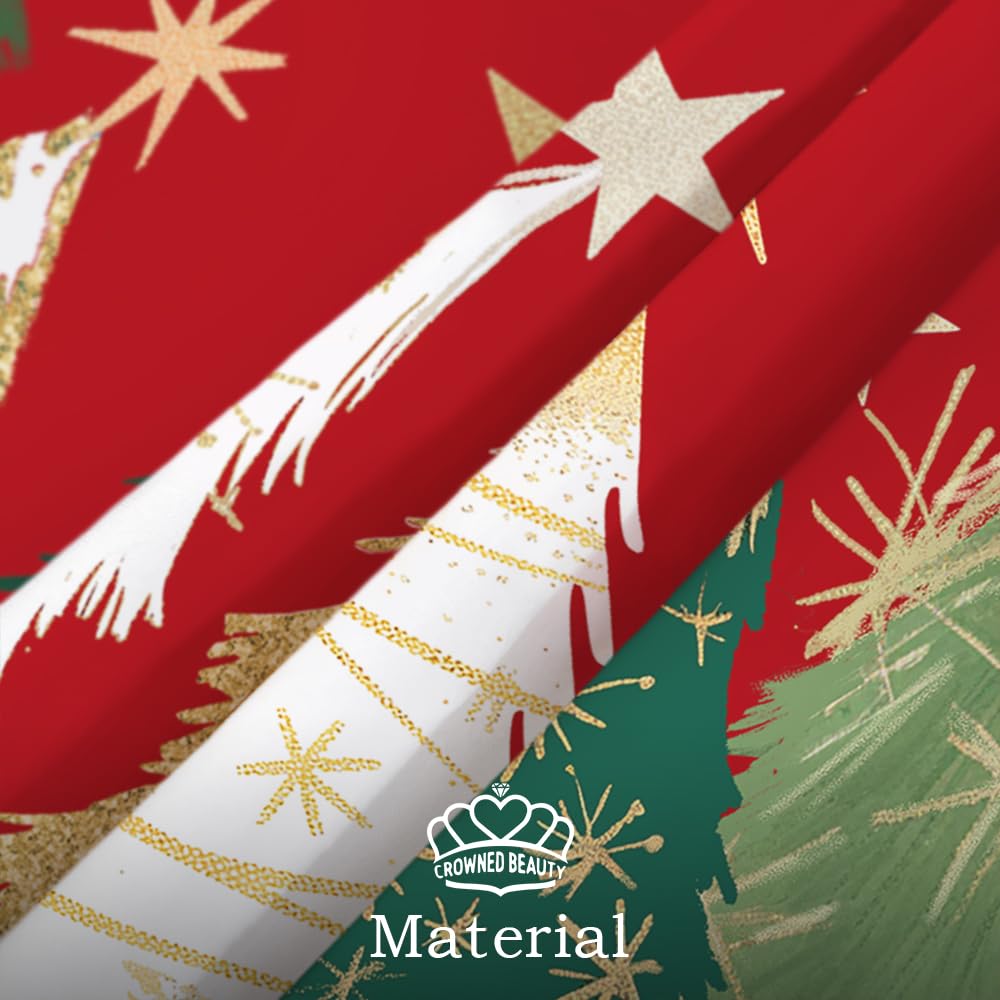 CROWNED BEAUTY Christmas Tree Skirt Collar 48 Inch Xmas Pine Trees Soft Farmhouse Holiday Decoration (Red & Green) CROWNED BEAUTY