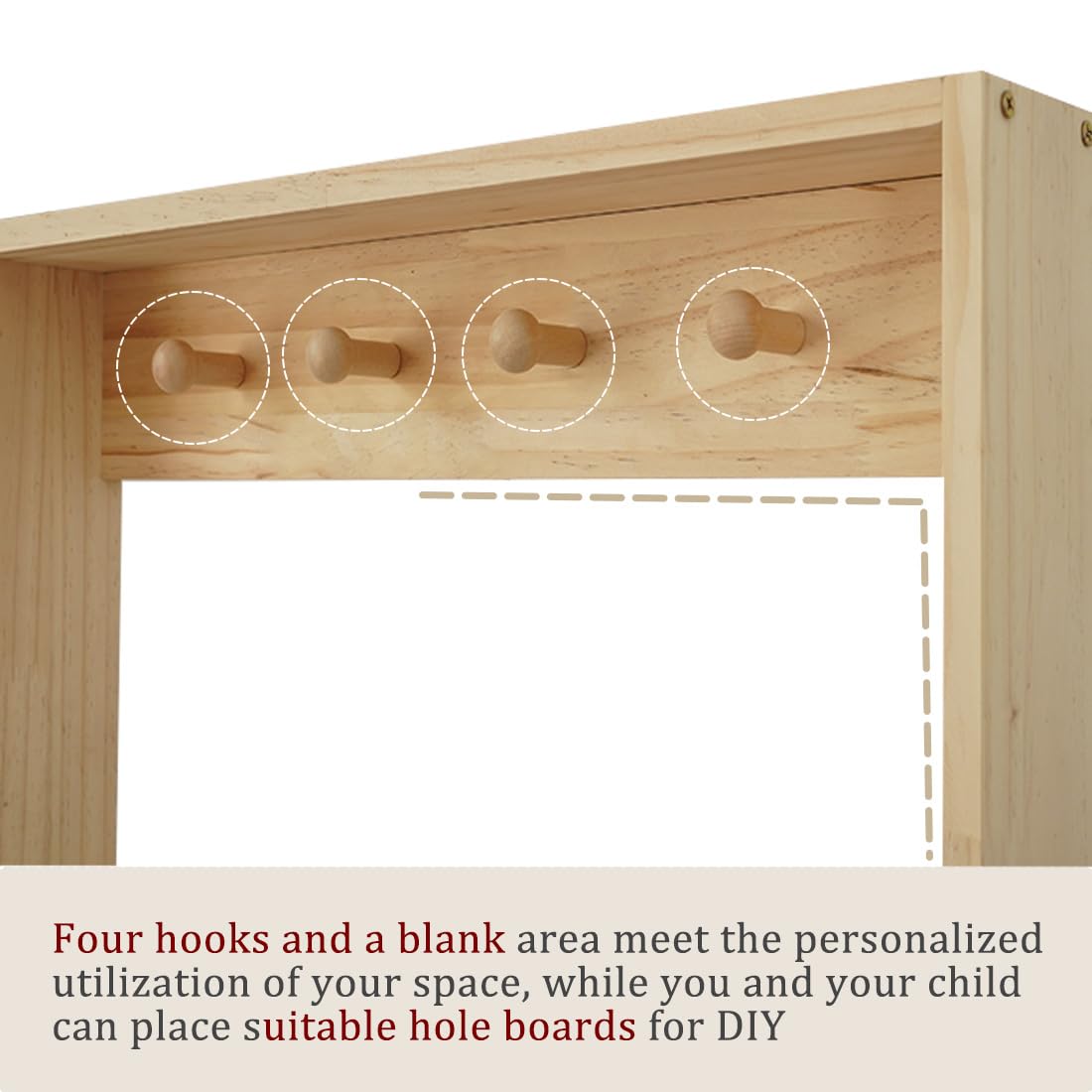 Morimoe Wall-Mounted Wooden Kids Bookshelf with Hooks - Space-Saving Organiser for Toys and Books morimoe