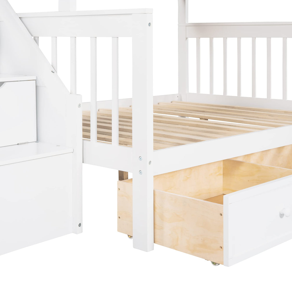 L Shaped Bunk Bed for 3, Triple Bunk Bed with 3 Drawers and Storage Stairs, Twin Over Full Bunk Bed & Twin Size Loft Bed, Wood Corner Beds for Kids, Teens, Adults. No Box Spring Needed(White) Harper & Bright Designs