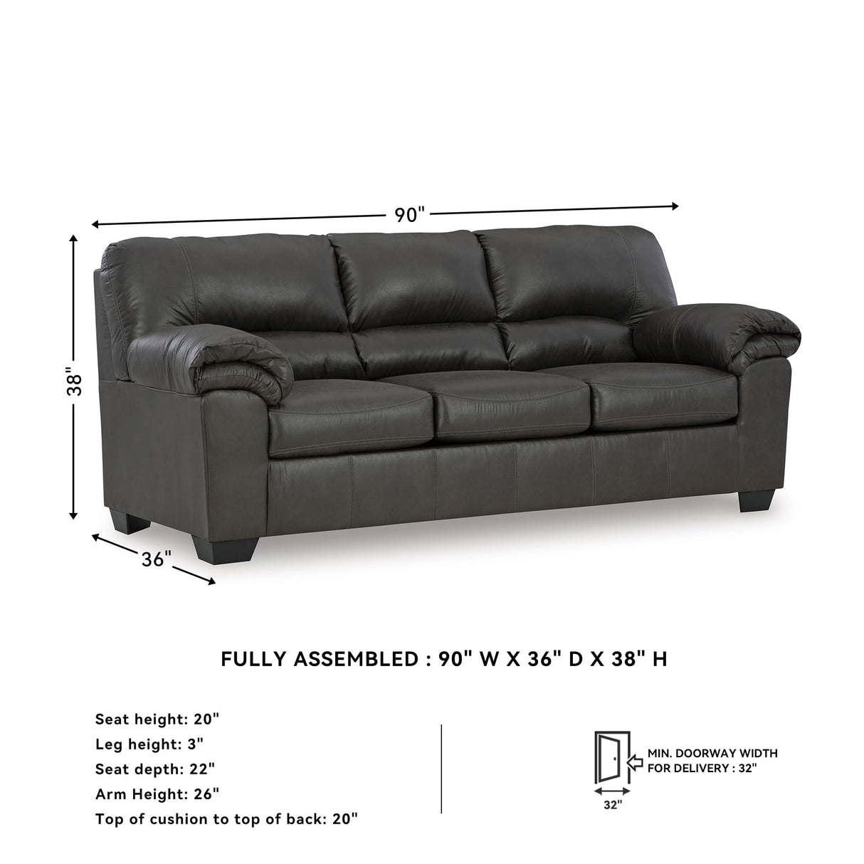 Signature Design by Ashley Bladen Faux Leather Sofa, Gray Signature Design by Ashley