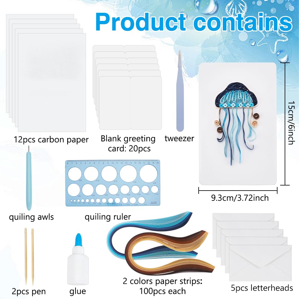 WEBEEDY 20 Sets Paper Quilling Kit for Adult DIY Sea Animals Themes Greeting Card Making Kit with Instruction 5 Styles Animal Polar Bear,Sea Turtle,Whale,Penguin,Jellyfish Cards for Birthday Christmas WEBEEDY