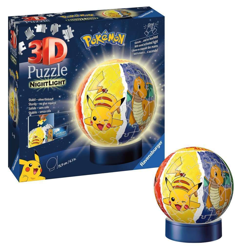 Ravensburger - Illuminated 3D Ball Puzzle - Pokémon - Ages 6+ - 72 Numbered Pieces to Assemble Without Glue - Light Base Included - 11547 Ravensburger