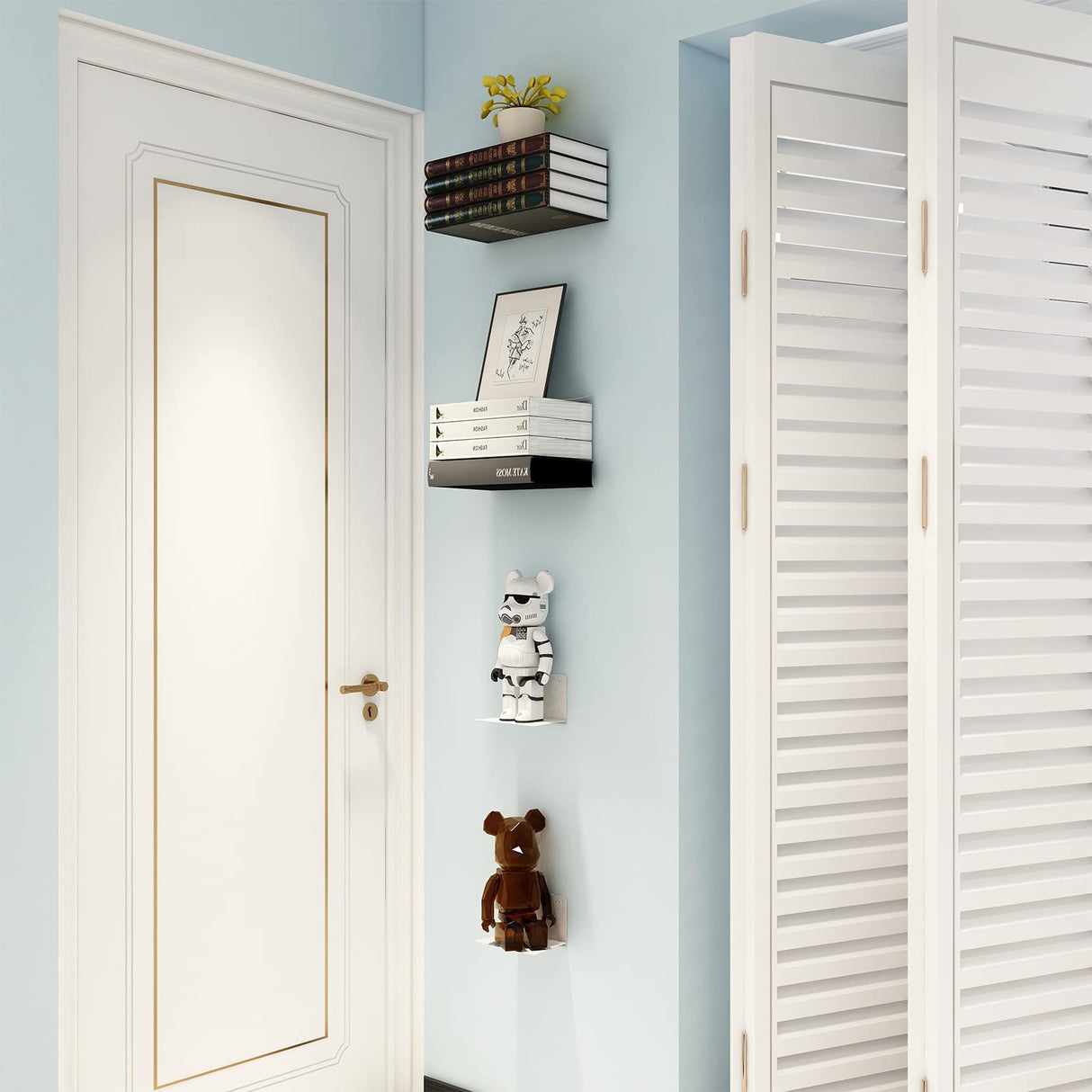 Fentec Invisible Floating Bookshelf, Wall Mounted Floating Bookshelves Heavy-Duty Book Organizers Hidden Book Shelf Metal Shelves Holder for Books Storage Bedroom Living Room Home Office, 4-Pack White FENTEC