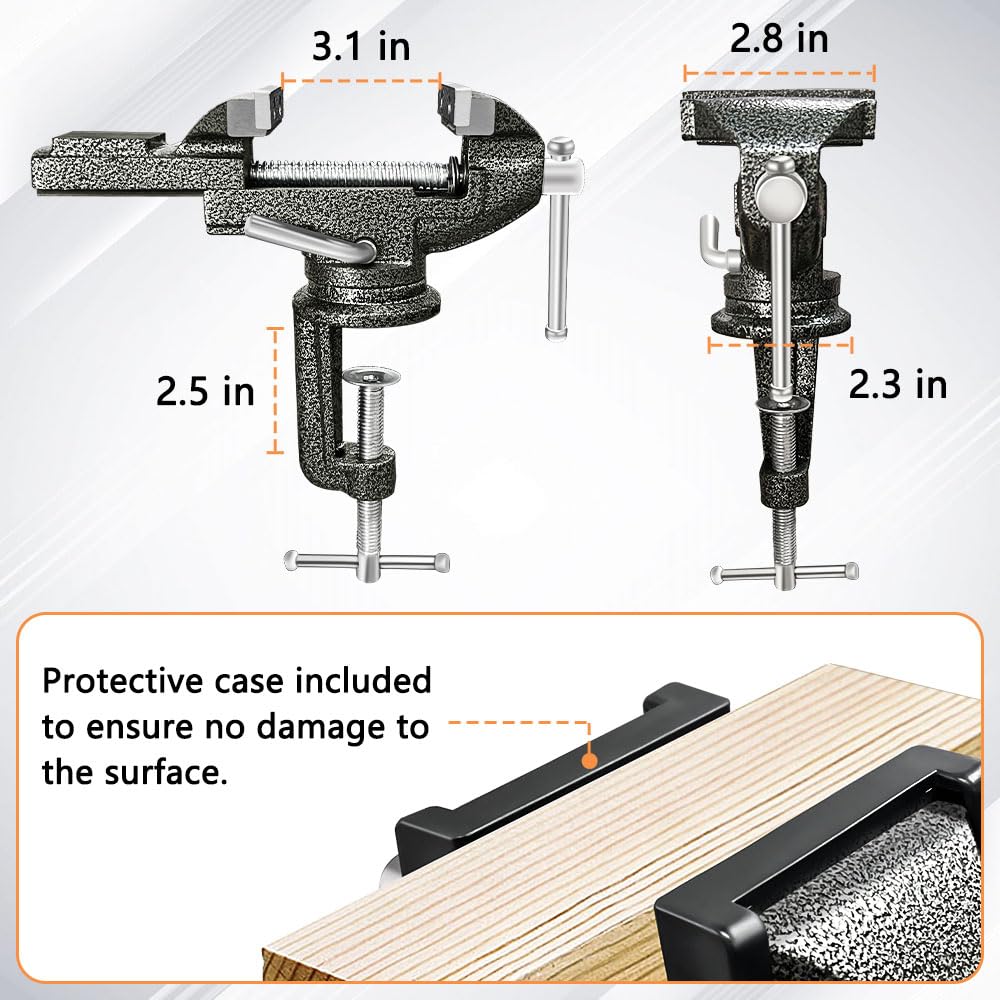 COLCUT Table Vise 3.1 Inch, 360° Home Vise Portable Bench Clamp, Clamp-on Vise Bench Clamps Fixed Tool for Woodworking, Metalworking, Cutting Conduit, Drilling, SawingTable COLCUT