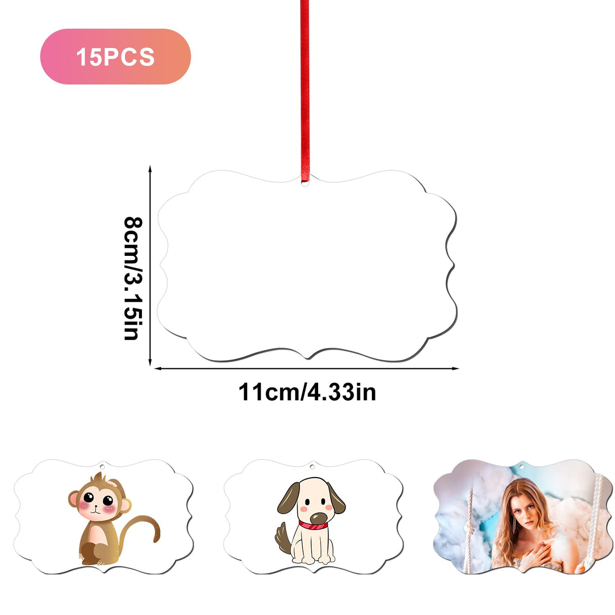 SAVITA 15pcs Sublimation Blank Pendants, MDF Personalized Sublimation Pendant with Red Hanging Ribbons Blank Discs Halloween Christmas Ornaments DIY Creation Supplies SAVITA