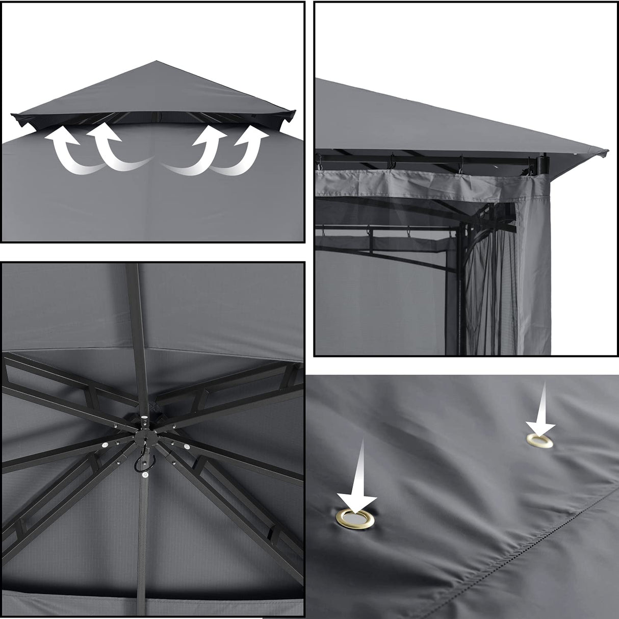 ABCCANOPY Gazebos for Patios 10x10 - Outdoor Steel Frame Gazebo with Mosquito Netting for Lawn Backyard Garden Deck (Dark Gray) ABCCANOPY