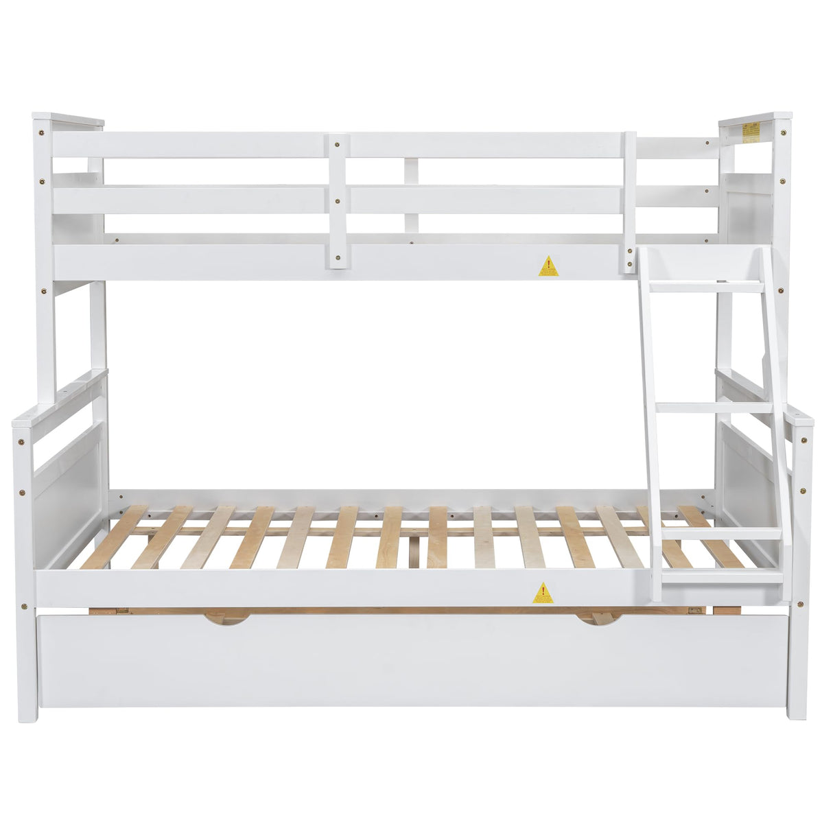 Merax Trundle Bunk Bed, Twin Over Full Wood Bunk Bed with Twin Size Trundle, Solid Wood Bunk Bed Frame with Guardrail and Ladder, White Merax
