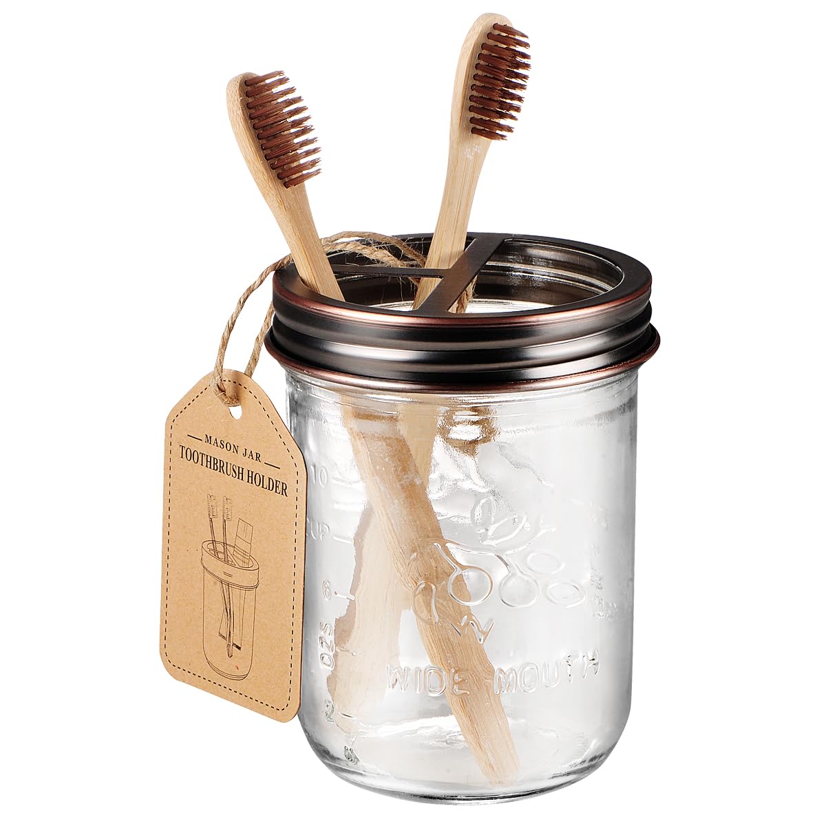 Amolliar Mason Jar Bathroom Accessories Set 4 Pcs -Lotion Soap Dispenser & 2 Qtip Holders & Toothbrush Holder - Rustic Farmhouse Decor, Bathroom Home Decor, Perfect Decorating Idea (Oil Rubbed Bronze) Amolliar