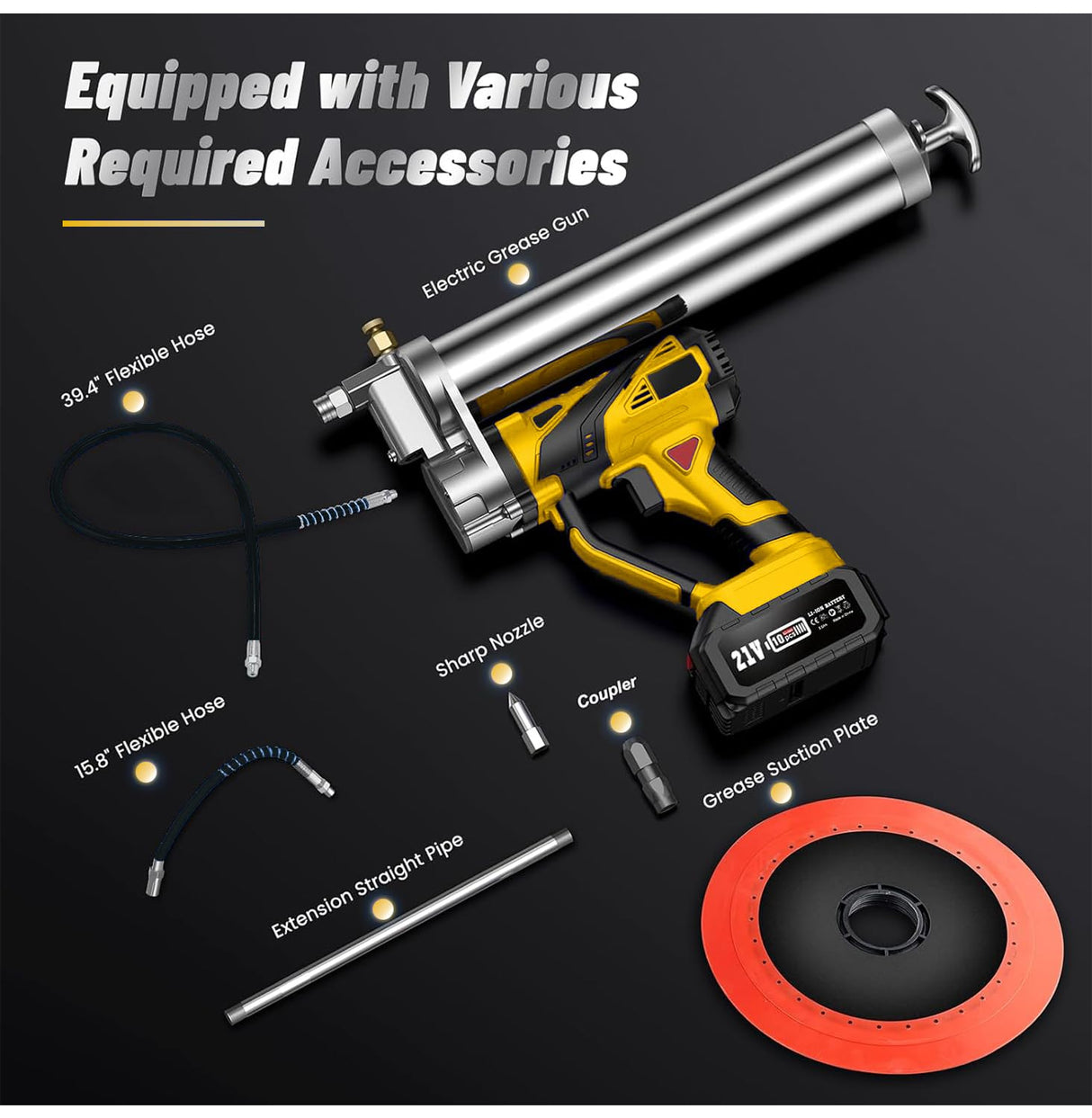 NAOKEV Lithium Battery Grease Gun Cordless Suitable for Dewalt 20V Max Battery (NO Battery) with 18” Spring Flex Hose, 10000 PSI High Pressure Quick Release Grease (for DeWalt Battery) NAOKEV