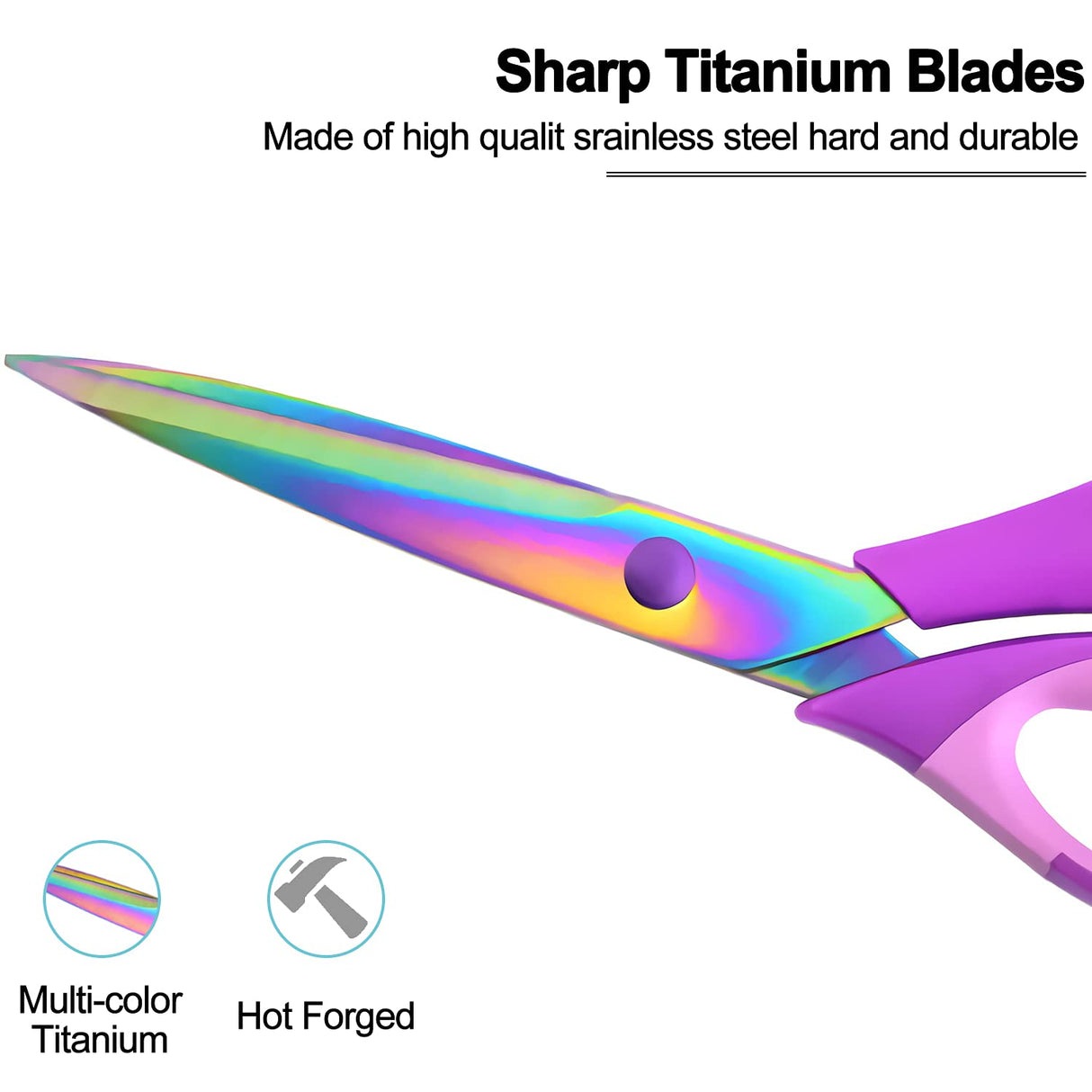 Craft Scissors Set of 3 Pack, All Purpose Sharp Titanium Blades Shears, Comfort Grip Handle, Multipurpose Fabric Scissors Tool Great for Adults, Office, Sewing, School and Home Supplies, Purple SCAIKTIG