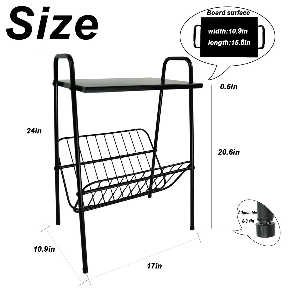 Jbikao End Table, Metal Nightstand, Record Player Table with Magazine Holder, Record Player Stand with Storage, Side Table for Living Room, Bedroom for Small Spaces, Black Jbikao