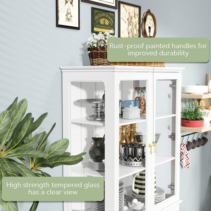 ARTPOWER 72 " Freestanding Kitchen Pantry Storage Sideboard, Classical Tall Cabinet with Glass Door and Adjustable Shelves for Kitchen, Livingroom ARTPOWER