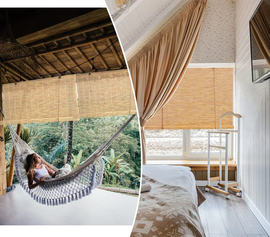WAYRGN Natural Hand-Woven Bamboo Roller Blinds for Outdoor and Indoor Use WAYRGN