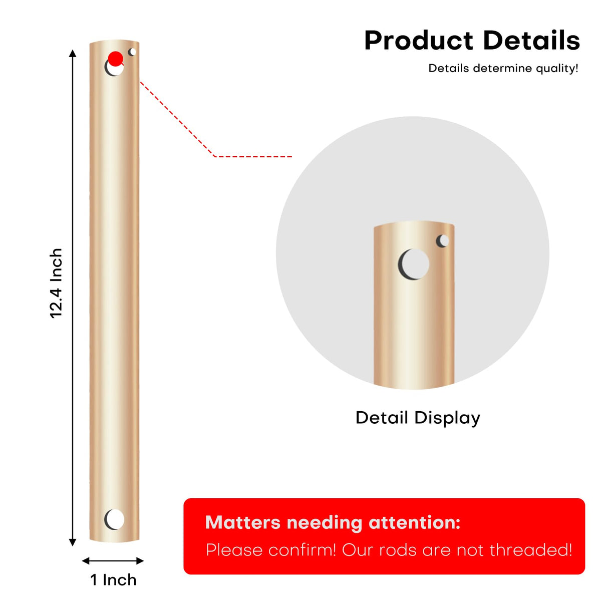 36-inch Ceiling Fan Downrod with Extension Cord, 3-foot Gold Ceiling Fan Extension Rod, 1-inch OD, Ceiling Downrod for Various Fans (Gold, Unthreaded) CEPGMNL