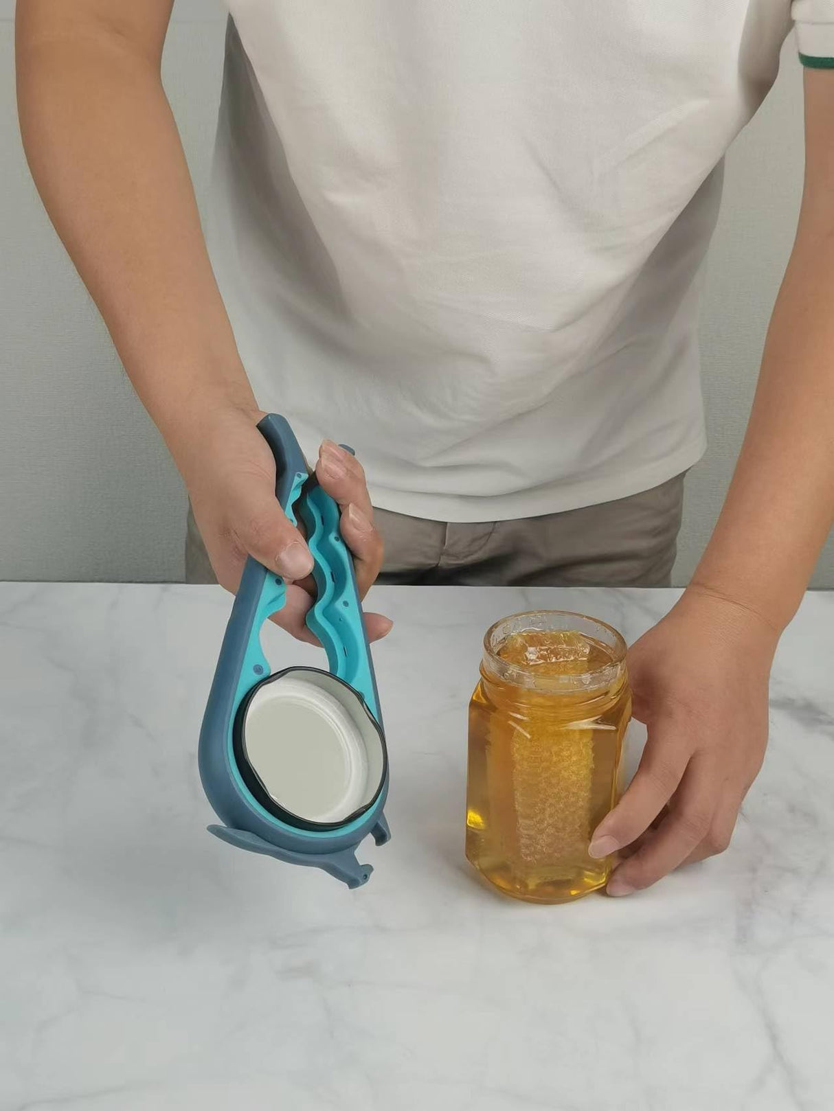 Otstar Jar Opener Bottle Opener and Can Opener for Weak hands, Seniors with Arthritis and Anyone with Low Strength, Mutil Jar Opener Get Lids Off Easily (Blue and Grey) Otstar