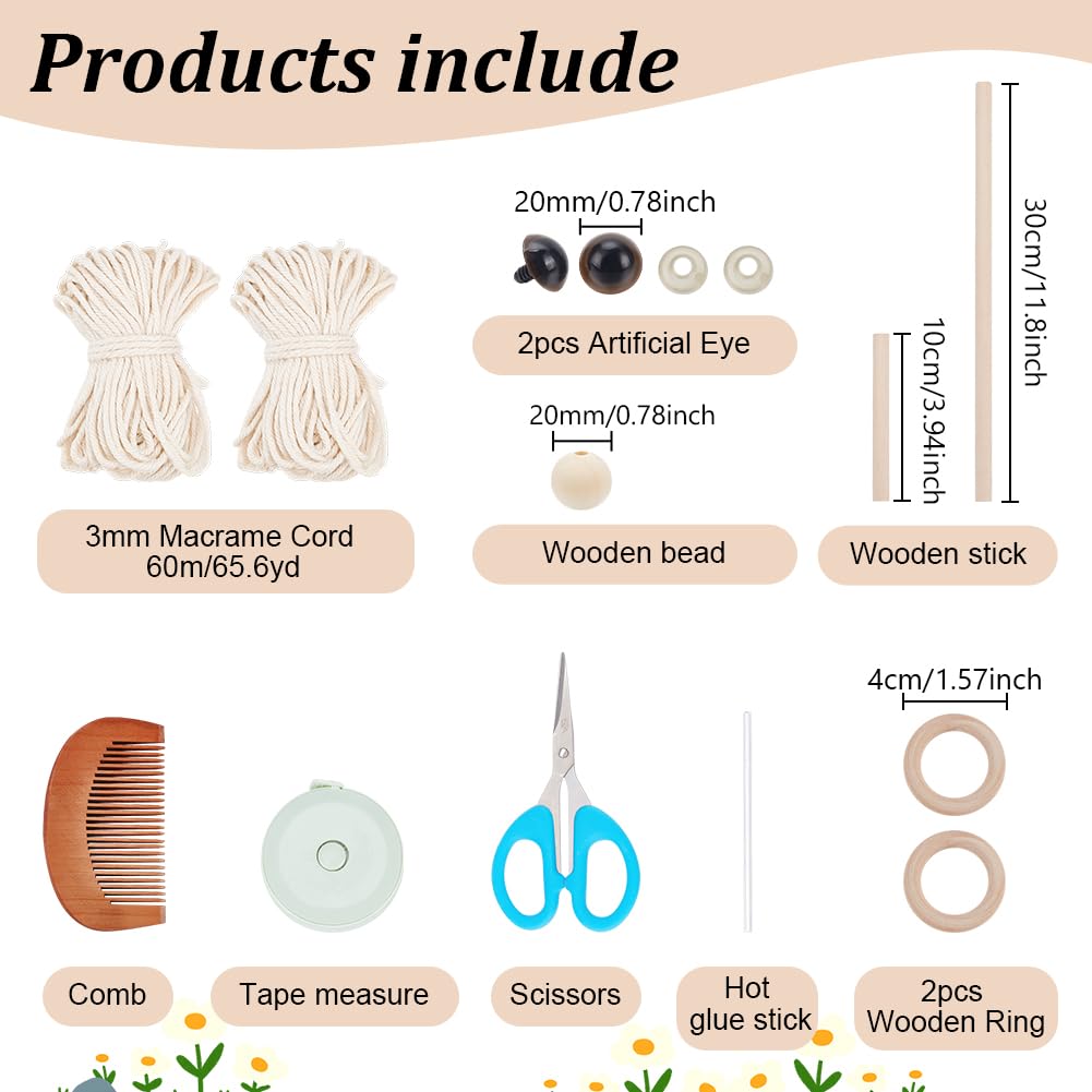 ACRNIGHEET DIY Owl Macrame Kit with Instruction - Handmade White Owl Hanging Ornament Boho Hand Woven Macrame Making Kit for Home Decor ACRNIGHEET