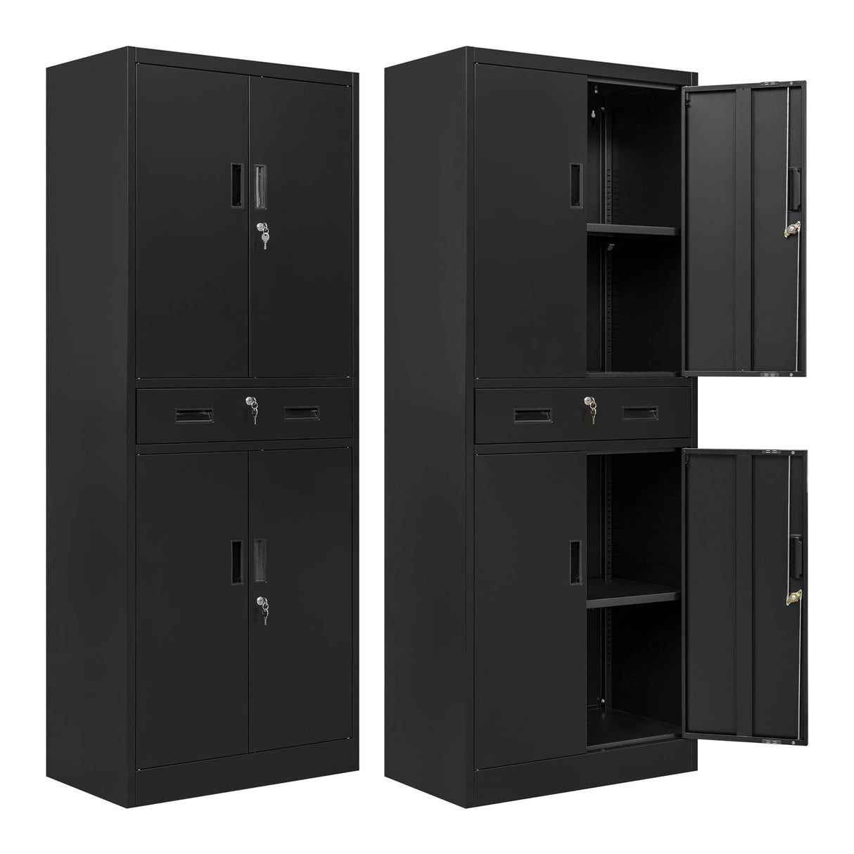 BESFUR Metal Cabinet, Garage Storage Cabinet with Drawer and Adjustable Shelves for Garage, Office, School - Black BESFUR