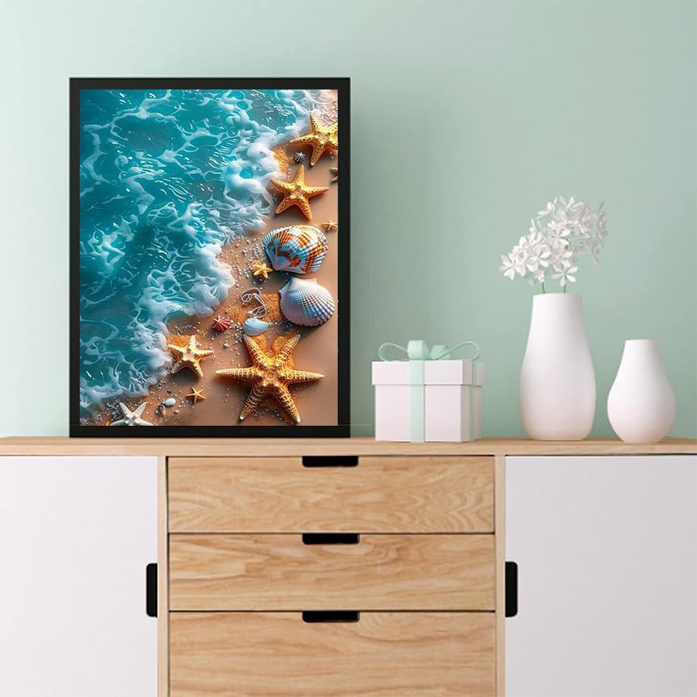 xackcme Beach Paint by Numbers for Adults - Starfish Paint by Number on Canvas Without Frame, DIY Seashell Oil Painting for Gift Home Wall Decor (16x20 inch) xackcme
