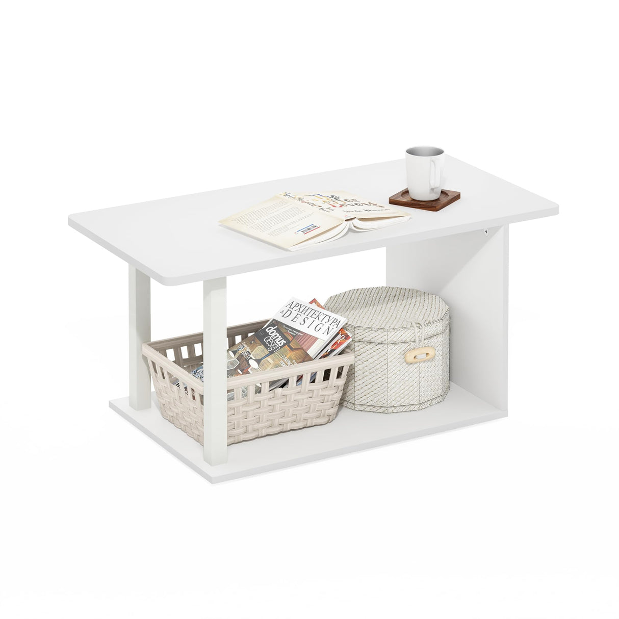 Furinno Basic Home Living Coffee Table, White/White Furinno