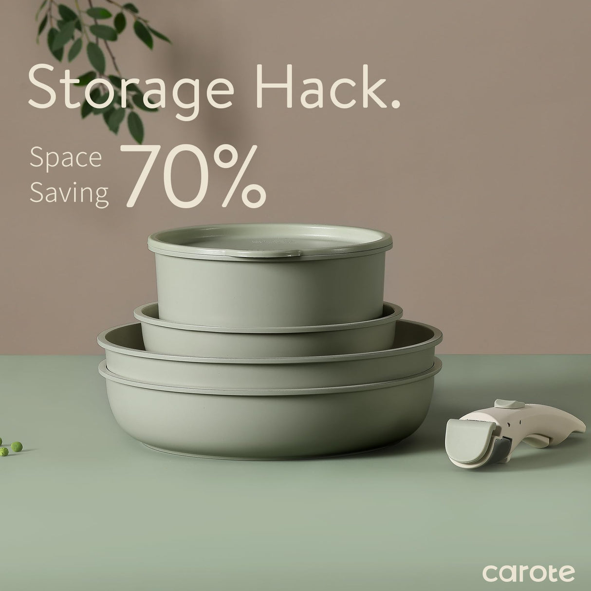 CAROTE Pots and Pans Set, Nonstick Cookware Set Detachable Handle, 11pcs Induction Kitchen Cookware Sets Non Stick with Removable Handle, RV Cookware Set, Oven Safe, Sage Green CAROTE