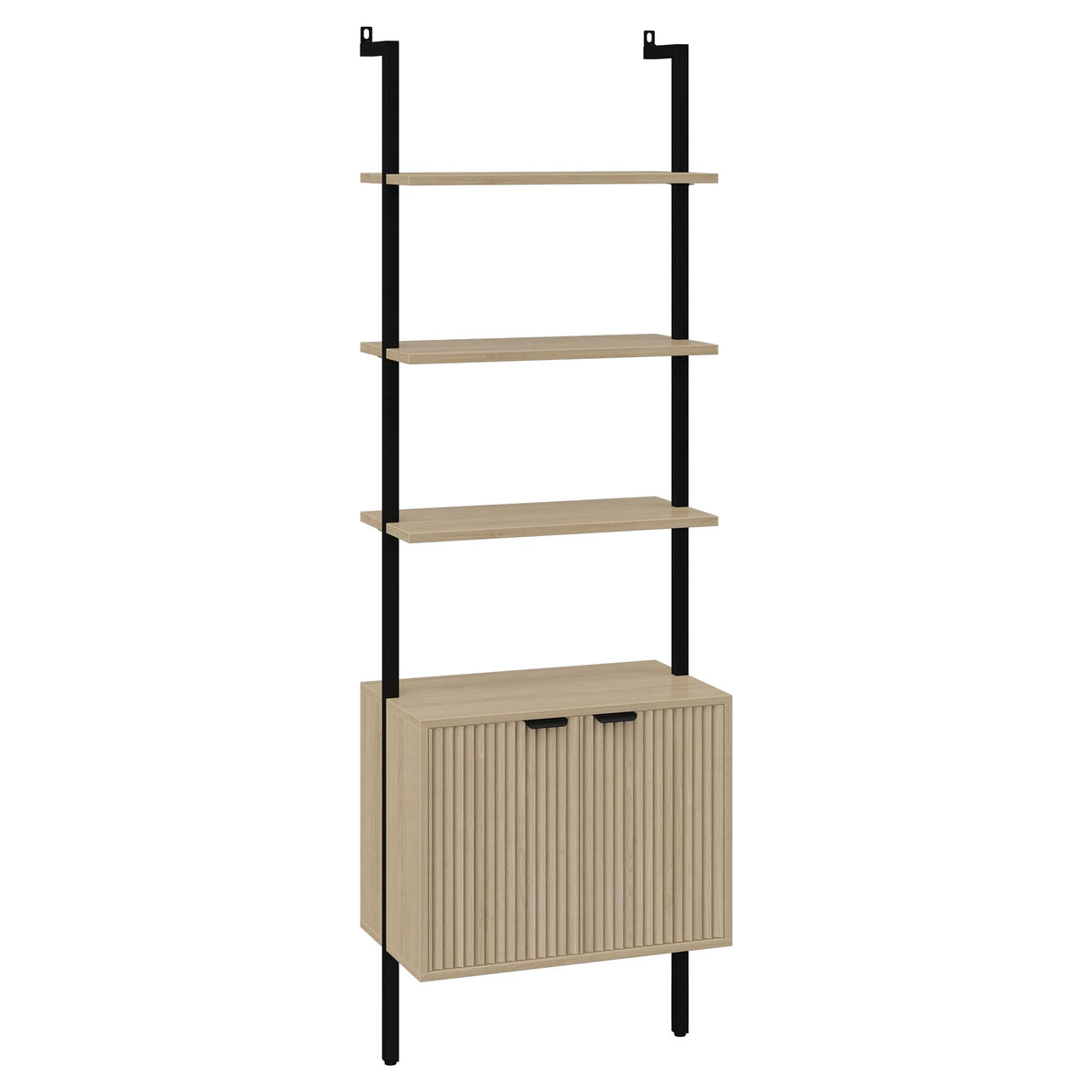 Yusong 73" Tall Bookshelf with Cabinet, Industrial Ladder Wall Mount Shelf Bookcase with Wood and Metal Frame, Plant Shelf Wall Storage Display for Living Room Bedroom, Wavy Light Ivory Yusong