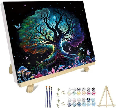 hyzsj Paint by Numbers Kit for Adults with Frame,Tree of Life Paint by Numbers for Adults, Paint by Number with Easel, DIY Paint by Number Kits for Home Wall Decor (11.8x15.7inch)