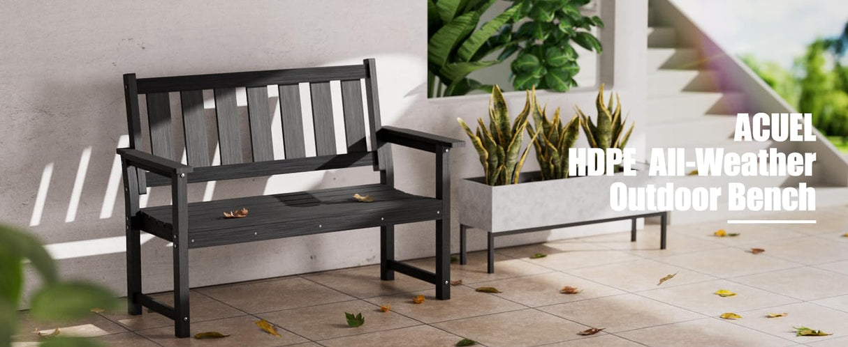 ACUEL HDPE Memorial Bench – 50'' Weatherproof Durable Outdoor Bench, 2-Person Park Bench, Easy to Move, Multi-Purpose Design Ideal for Porch, Patio, Church, and School (Black) ACUEL