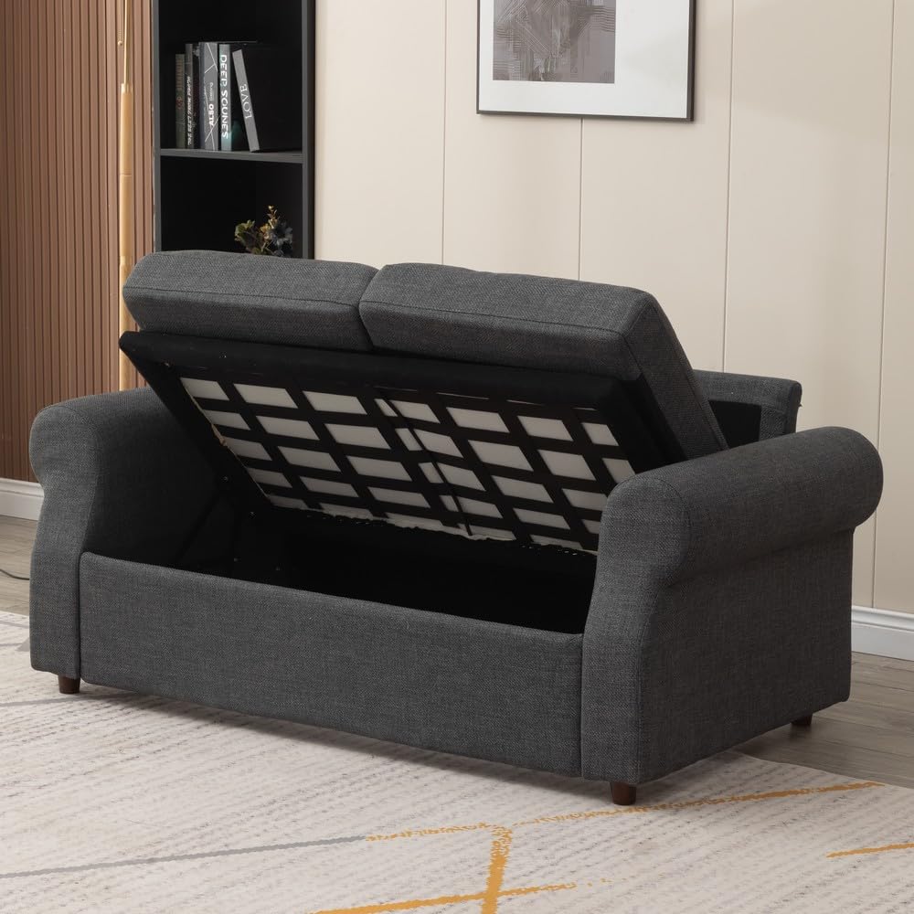 Panana Modern 2 Seater Loveseat Sofa Couch with Storage, Dark Grey or Light Color, Choice of Curved, Sock or Track Arm Design (Light Gray, 2 Seater - Scroll Arms) Panana