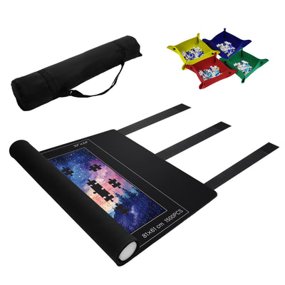 Hiwhy Puzzle Mat 26"x46" Can Hold 1500 Pieces, Jigsaw Puzzle Play Mat Roll Up with 4 Puzzle Storage Trays, Non-Slip Rubber Puzzle Mat with 3 Securing Straps Storage Bag Foam Tube