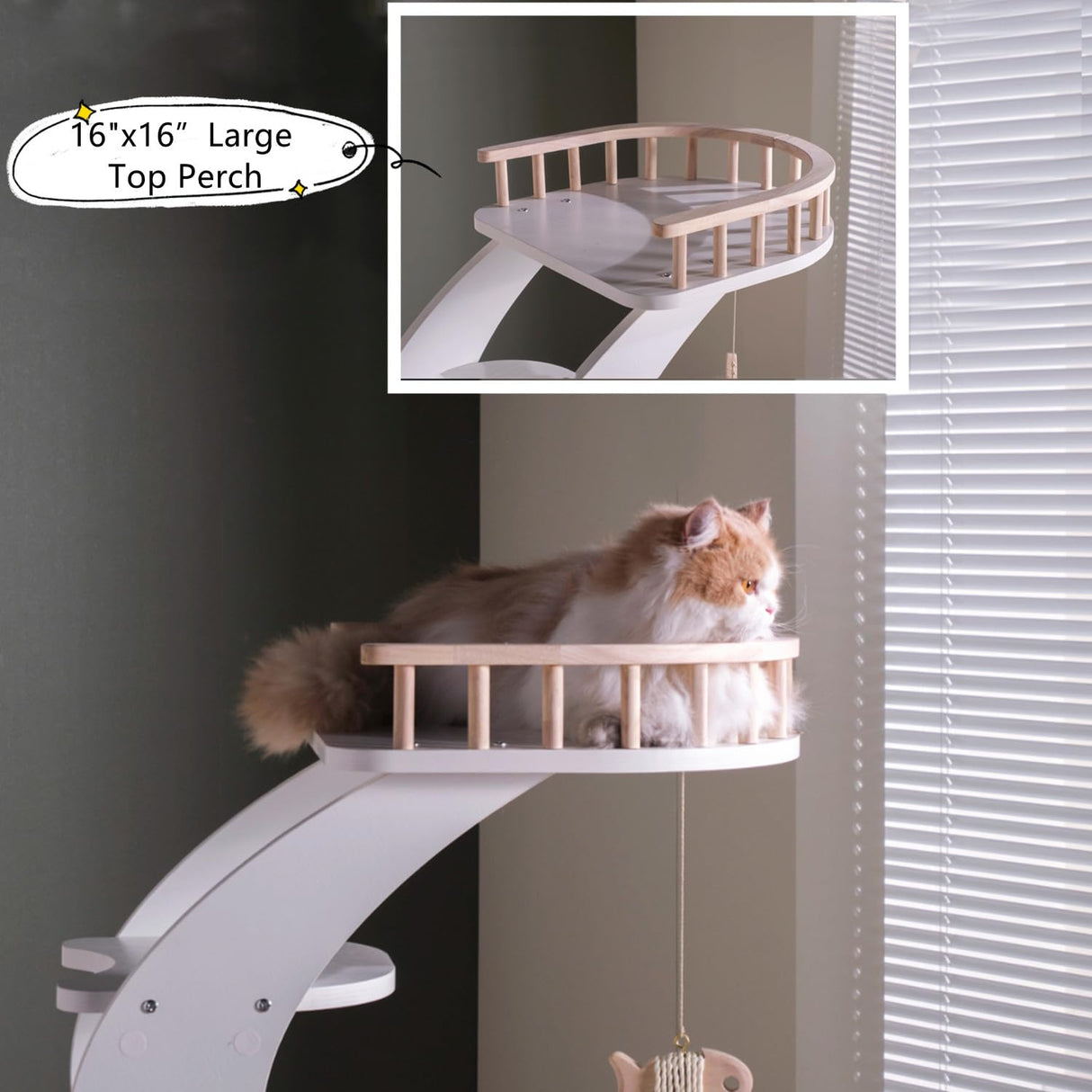 SHENGOCASE Modern Stylish 52.4 inches Tall Wooden Cat Tree Tower, Aesthetic Cat Condo Ladder with 5-Level Big Perch Platform Bed for Window Large Scratching Post SHENGOCASE