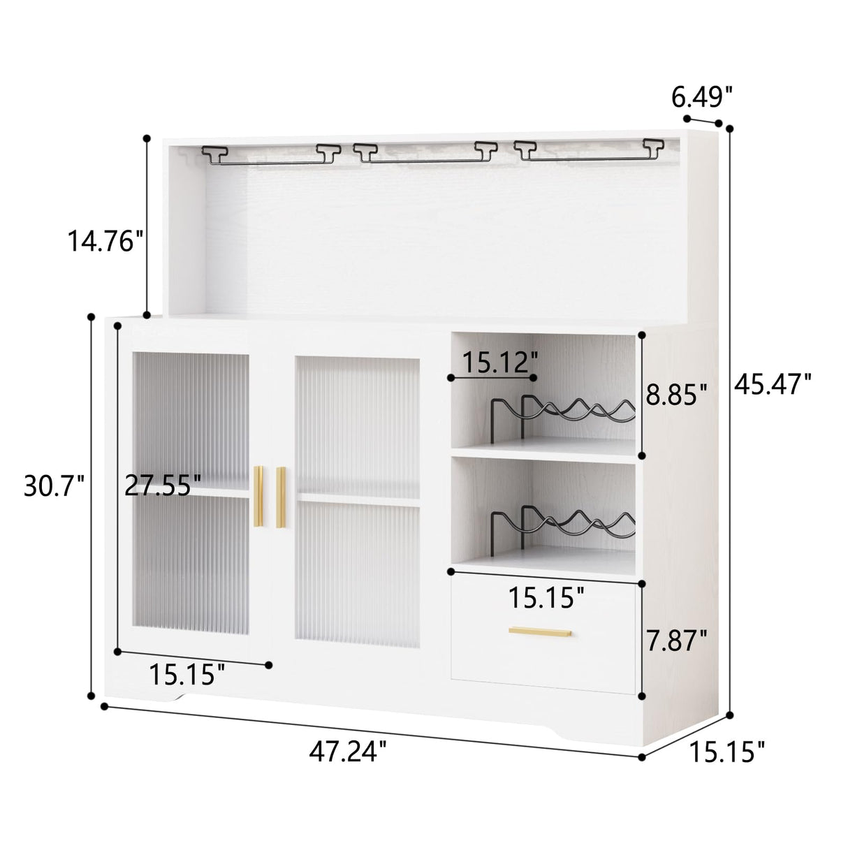 Wine Bar Cabinet with LED Light,with Wine and Glass Rack, Modern Kitchen Coffee Bar Cabinet with Storage, Buffet Sideboard with Drawers(White, Large) amzzar