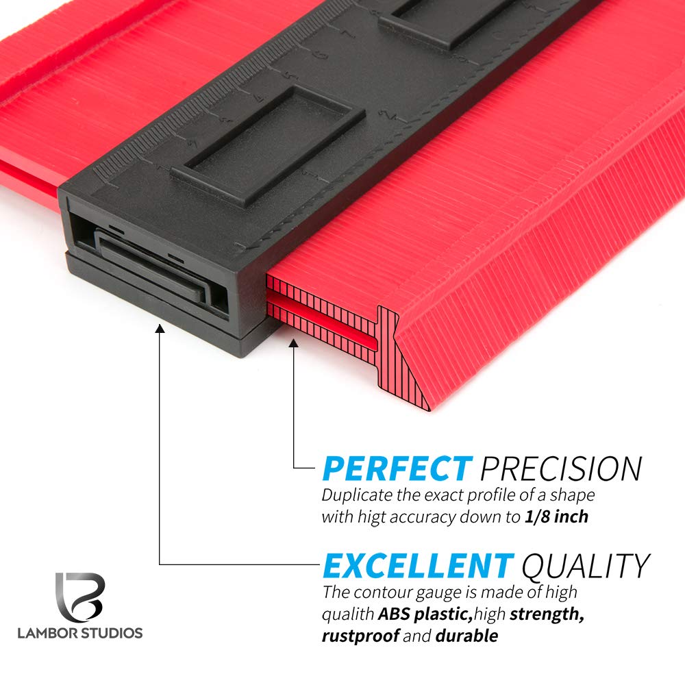 Contour Gauge 10 Inch, Widen Plastic Profile Gauge Duplicator, Precisely Copy Irregular Shapes Wood Template Measuring Tool for Perfect Fit and Easy Cutting (10 Inch Widen-Red) Lambor Studios
